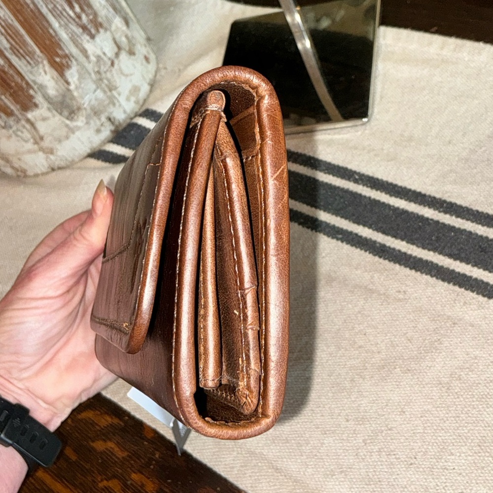 NWT Frye Leather Melissa Trifold Continental Snap Wallet Dark Brown $158 - Picture 4 of 12